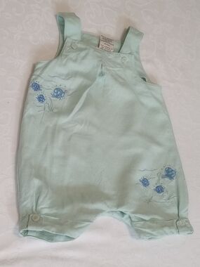 Minibasix Vintage Mint Green Sea Turtle Embroidered Bubble Romper 12M